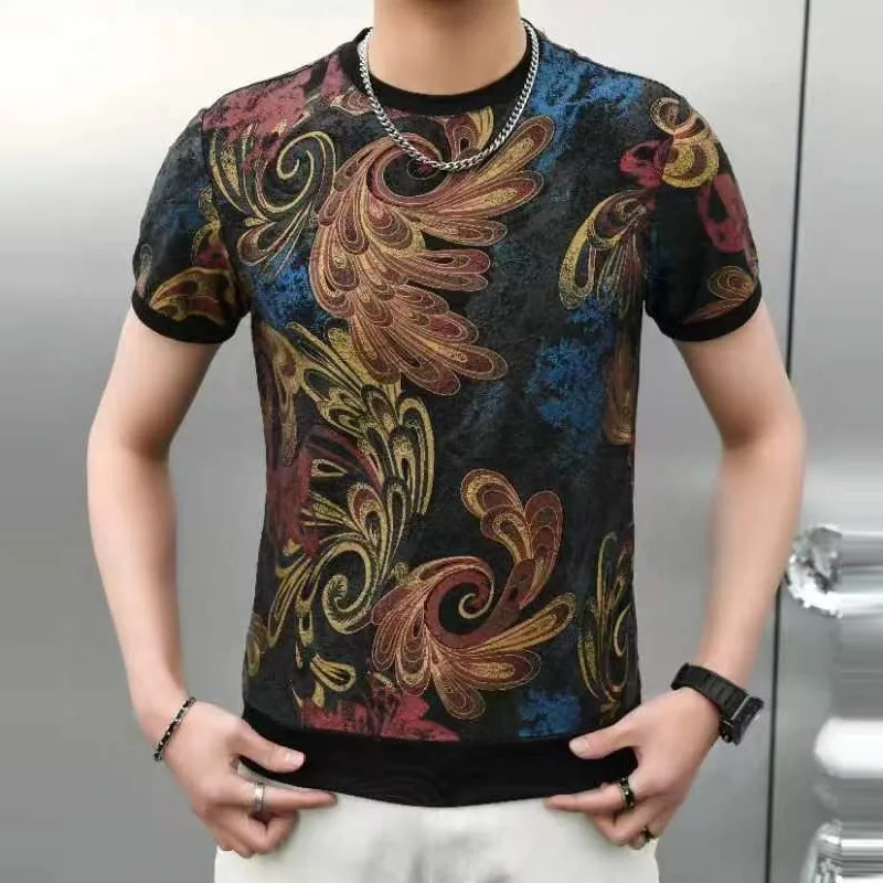 Colorful Printed T-shirt for Men Summer Short Sleeve Casual T-shirts O-neck Tops Tees Mesh Breathable Streetwear Social T-shirts