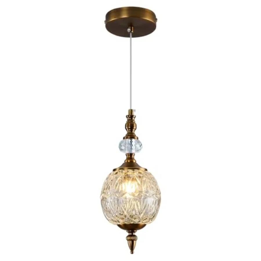 

Vintage Glass Pendant Light Antique Brushed Chandelier 4.72" Mini Adjustable Hanging Ceiling Light Fixture for Kitchen Island F