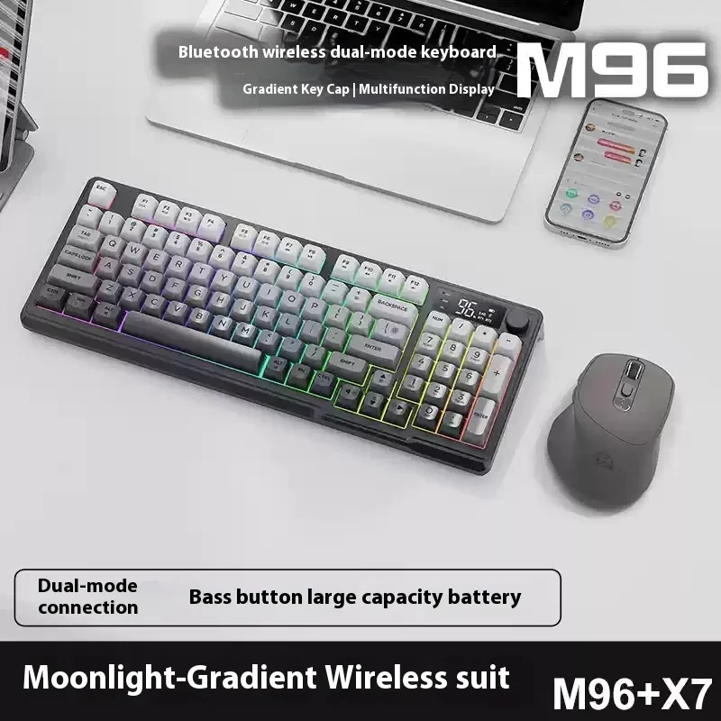 

Новая бесплатная двухрежимная Bluetooth-клавиатура Wolf M96, модель для зарядки, бесшумный ноутбук Mac Pbt, шариковая крышка с экраном, праздничный подарок