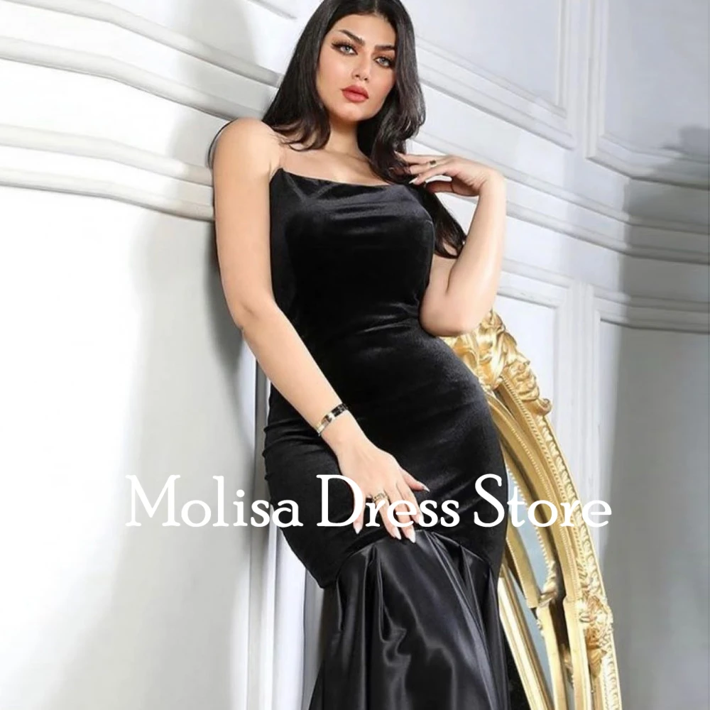 Simple Black Velour Mermiand Formal Occasion Prom Dresses  Floor-length Women Evening Party Dress  فساتين السهرة