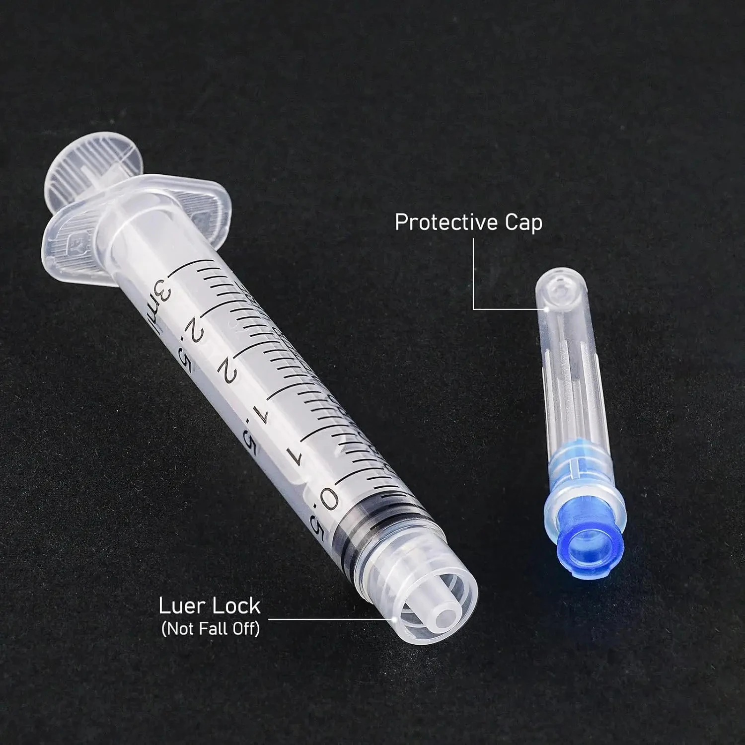 30/70/100 Stück 3ml Luer-Lock-Spritzen, kalibrierte Kunststoff-Spritzen für Tierfütterung, Laborexperimente, Parfüm, Klebstoffkunst – Detail 6