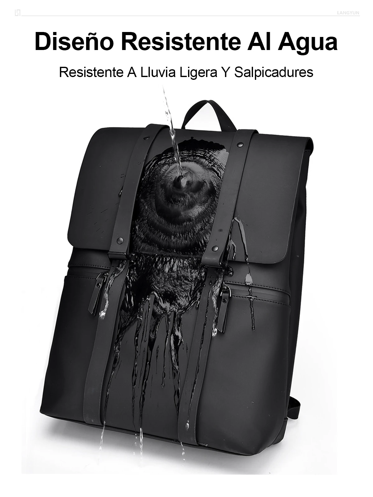 LANGYUN Mochila de Hombre de Cuero PU Impermeable de Alta Calidad, Bolsos para Portátil de 15.6 Pulgadas, Gran Capacidad, Multifuncional