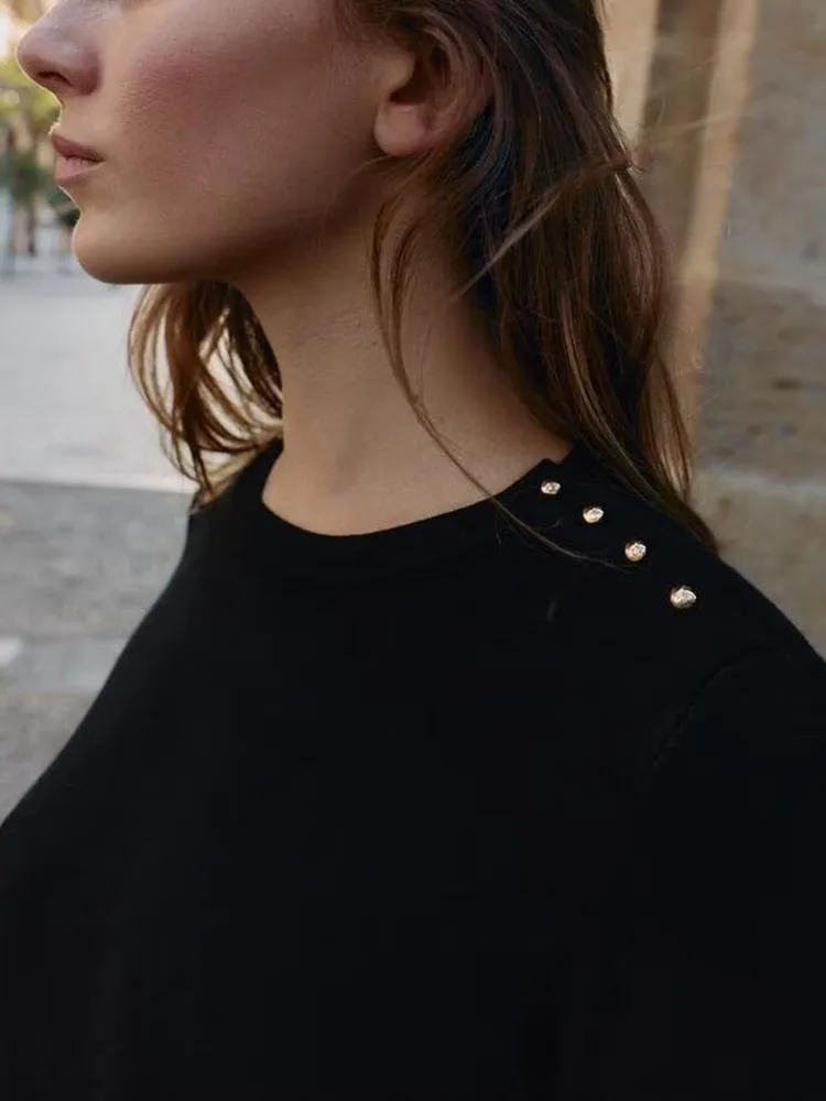 High-End Knitted Sweater with Flat Needle Buttons New Arrival for Women Winter Faion Slim Fit Long Sve round Ne Pullover