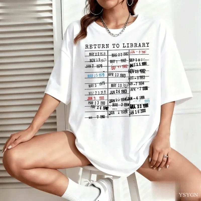 Library Card Due Date Stamp Book Lover Reading Vintage Read Streetwear Original Female Cropped T-Shirts Tshirts Funny T Shirts