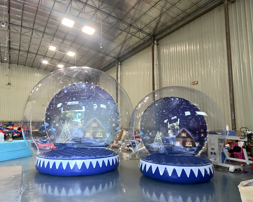 wholesale Christmas Decoration Inflatable Snow Globe Transparent Bubble Tent Santa with Printed Background and Blower for fun