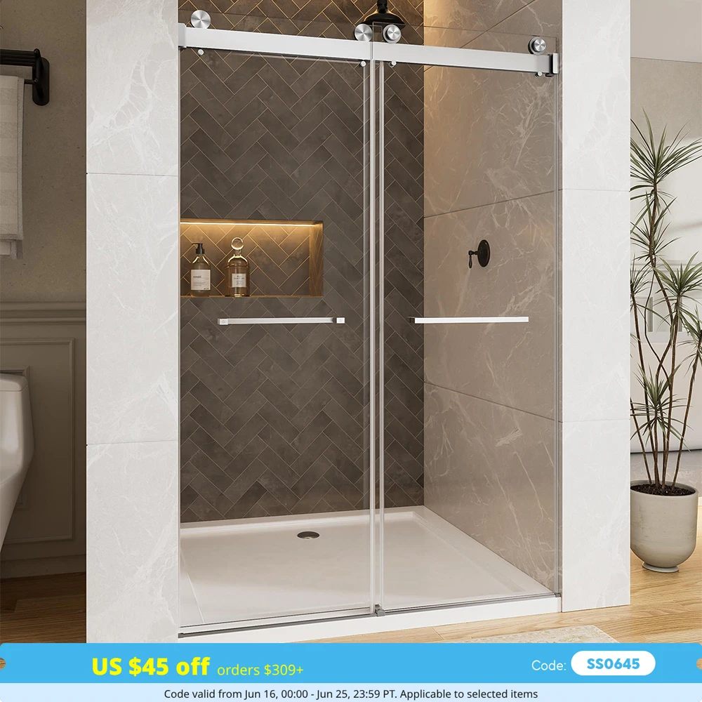 

SH.KL 56-60" W x 76" H Frameless Double Sliding Shower Door, Soft-Close, Brushed Nickel, 5/16" (8mm) Clear Tempered Glass