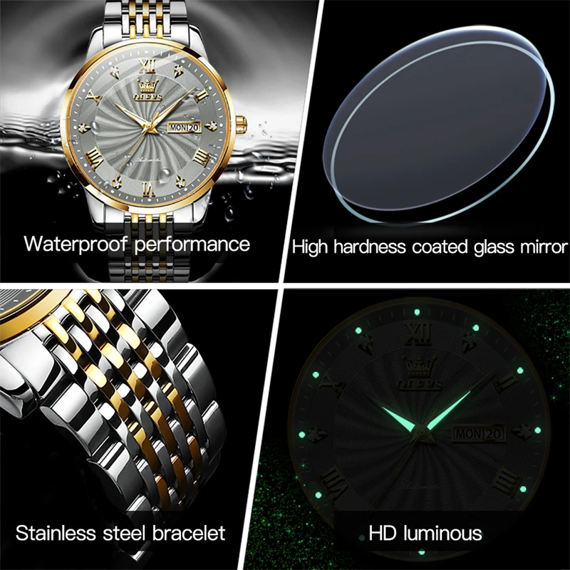 OLEVS Mens Watches Top Brand Luxury Automatic Mechanical Watch Sport Stainless Steel Waterproof Watch Men Relogio Masculino