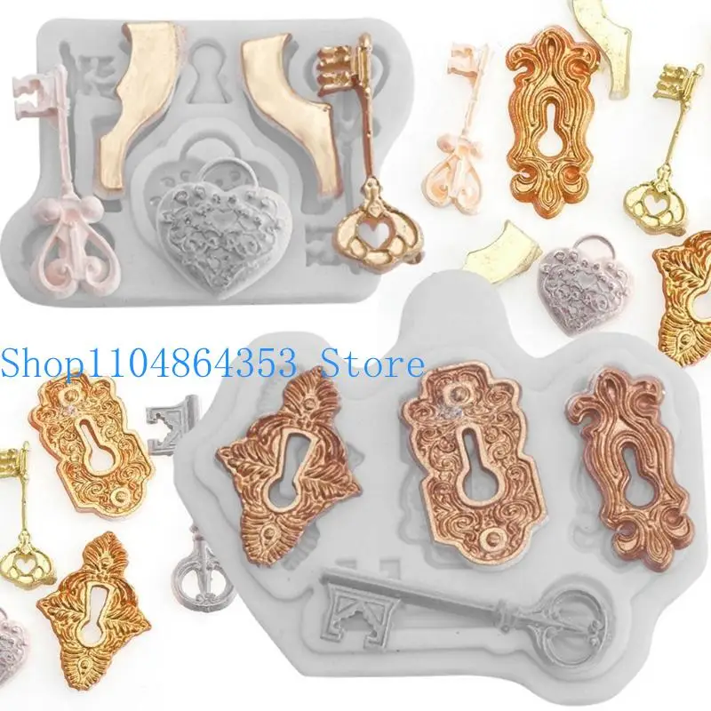 652F 2x Jewelry Casting Molds for Key Lock Silicone Pendant Resin Molds with Hanging