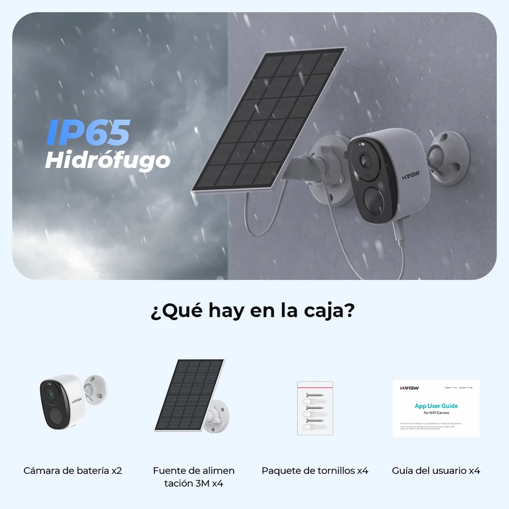 كاميرا H.VIEW 4 قطع تعمل ببطارية PIR لاسلكية خارجية، كاميرا أمان WiFi 2K 3MP مع صفارة إنذار كاشفة، صوت ثنائي الاتجاه،