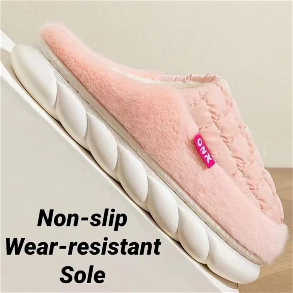 Women\'s Winter Warm Home Slippers Thicken Indoor Men\'s  Floor Platform Slides Plush High Heels Fur Cotton Shoes Couples Slipper