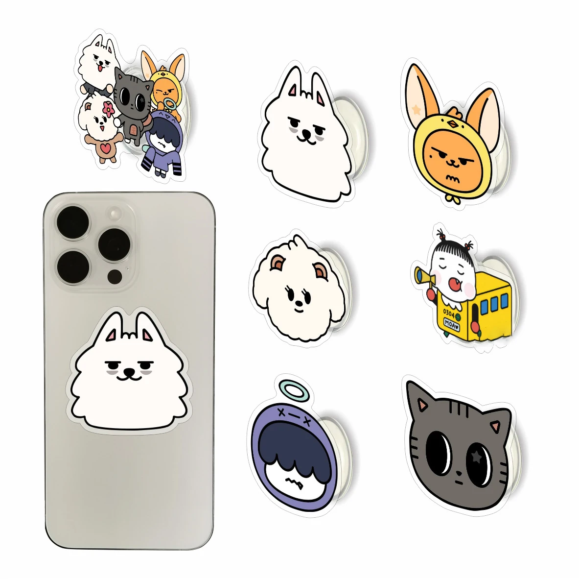 7pcs/Set Kpop Idols Phone Stand 6CM Cartoon Cute PVC Stretchable Mobile Phone Support Soobin Yeonjun Beomgyu Taehyun Fan Gift