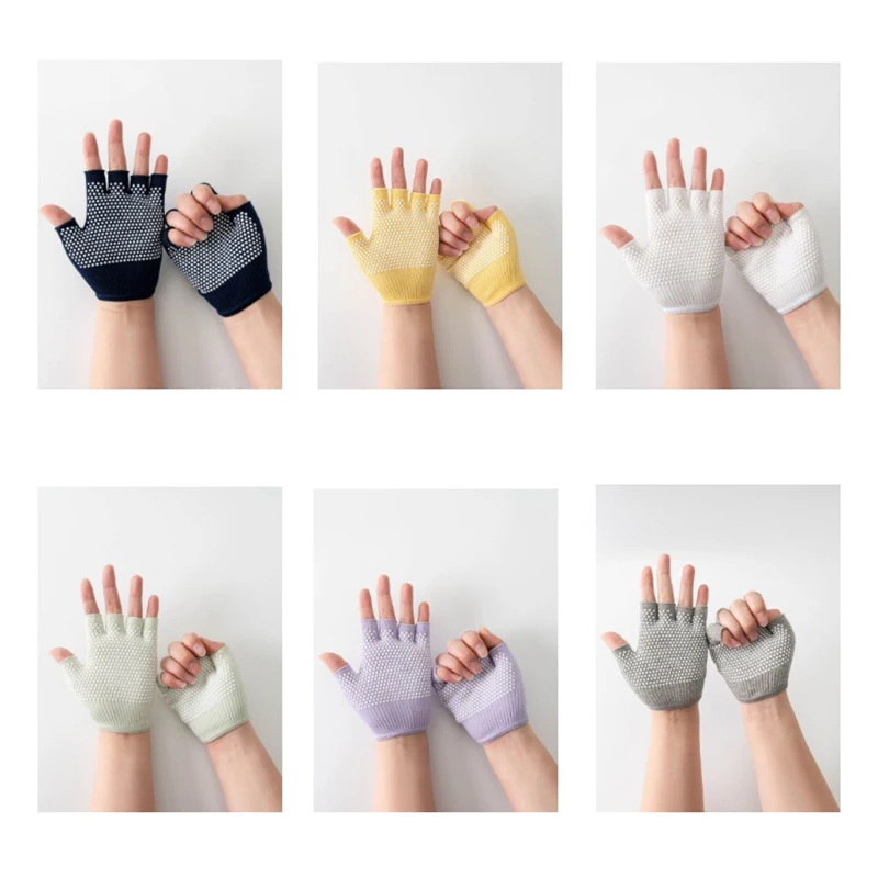 Women Anti-slip Yoga Gloves Cotton Fitness Half Finger Gloves Breathable Outdoor Cycling Bicycle Pilates Sports Fishing Glove