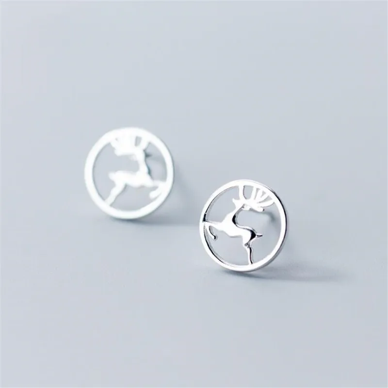 New Arrival Fashion Jewelry 925 Sterling Silver Running Deer Round Hollow Cute Animal Little Elk Stud Earrings  E178