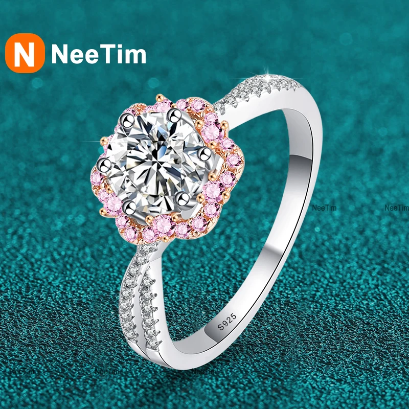 

NeeTim 1ct Moissanite Rings for Women Sparkling Lab Gem Wedding Band S925 Sterling Silver Eternity Engagement Promise Rings