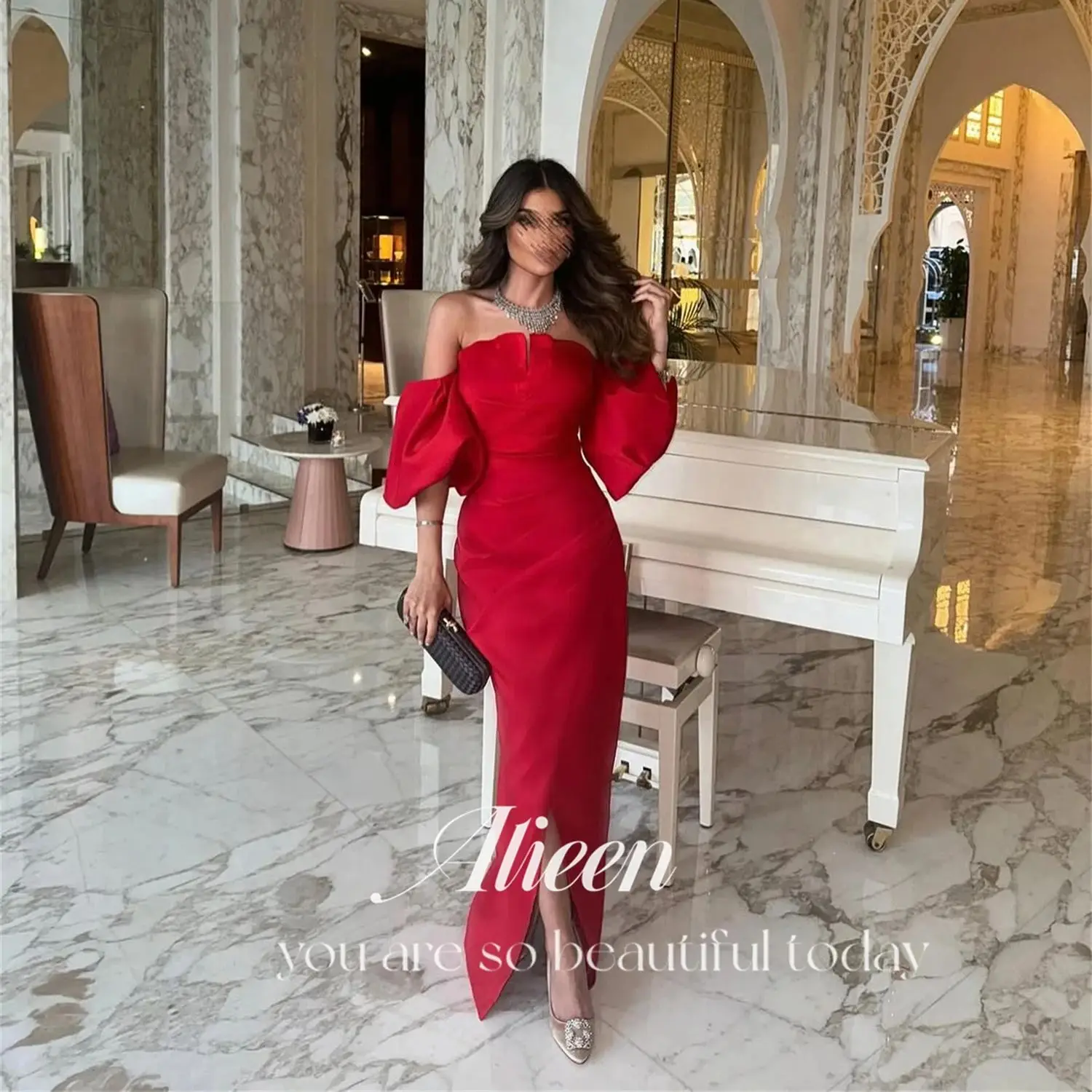 Aileen Off the Shoulders Evening Dresses Women Elegant Womens Party Dresses for Special Occasions Red Customized Satin Serin