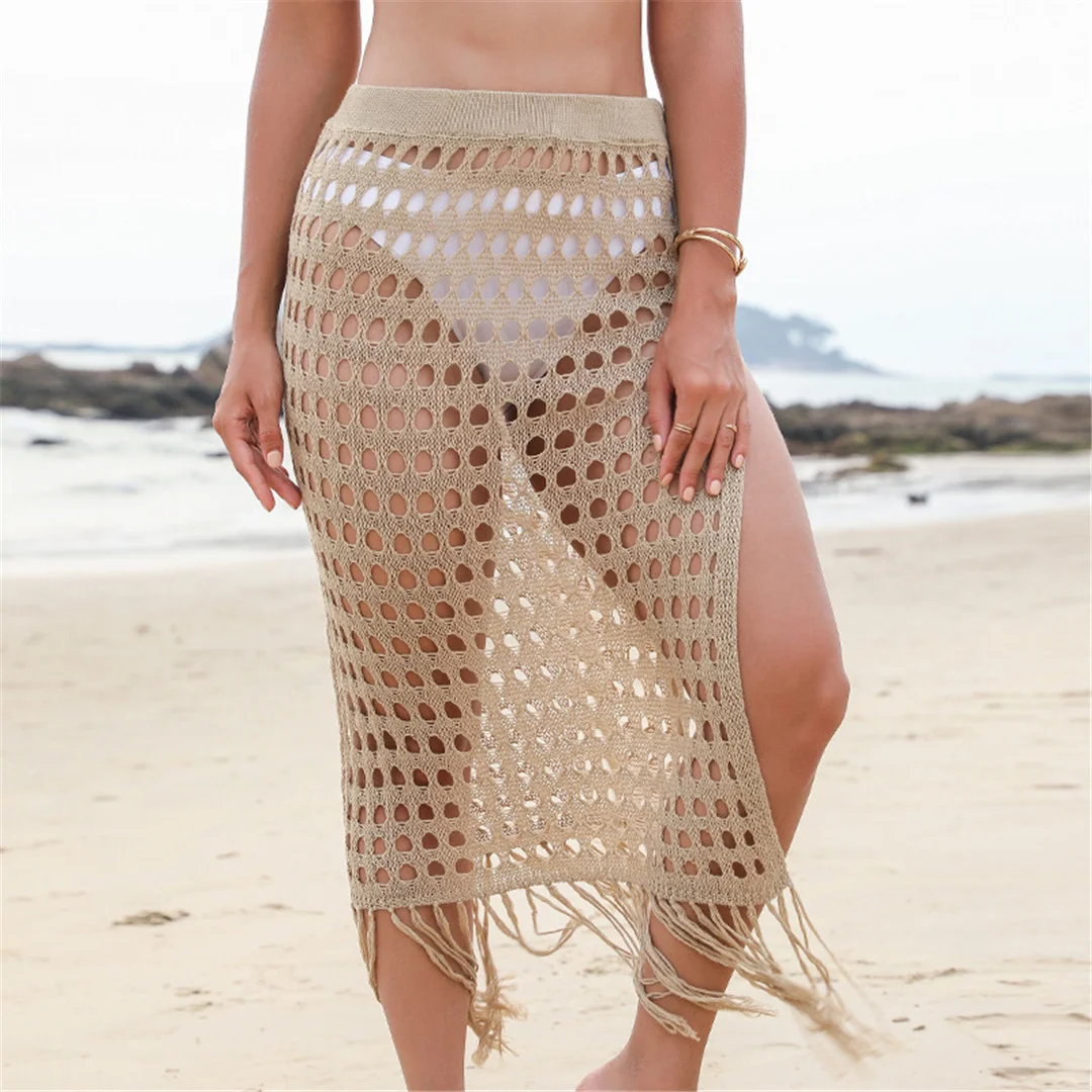S - XL Neues, mit Fransen und Quasten versehenes, ausgehöhltes, gehäkeltes, gestricktes Tunika-Strandkleid, Strandkleid, Strandmode, Damenmode V5639 – Detail 20