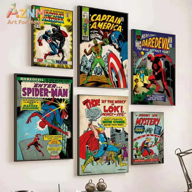 Vintage Marvel Comic Book Cover Canvas Wall Art Unframed Print Retro Superhero Poster For Boys Bedroom Dorm Home Decor Gift