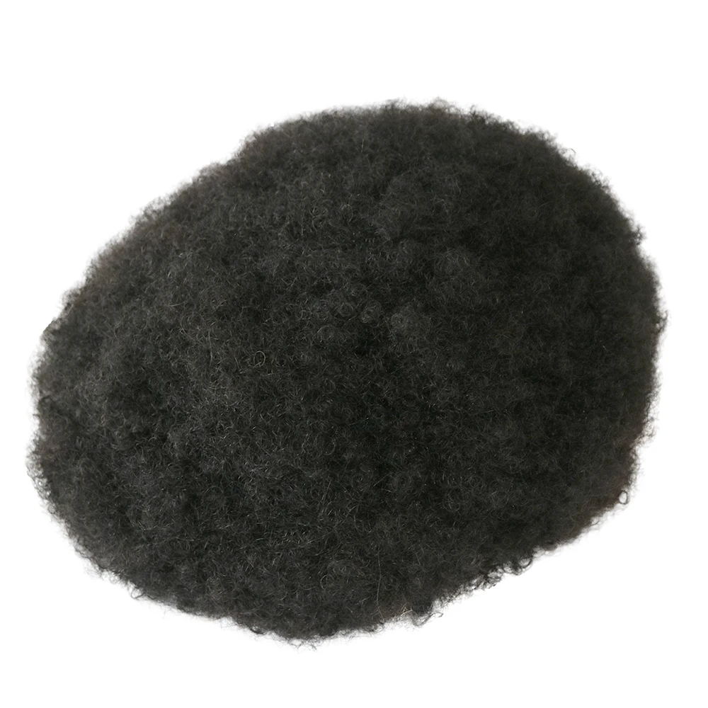 Prothèse capillaire afro bouclée pour hommes, perruques de cheveux humains noirs naturels super durables, base complète en PU, remplacement de toupet, 6mm