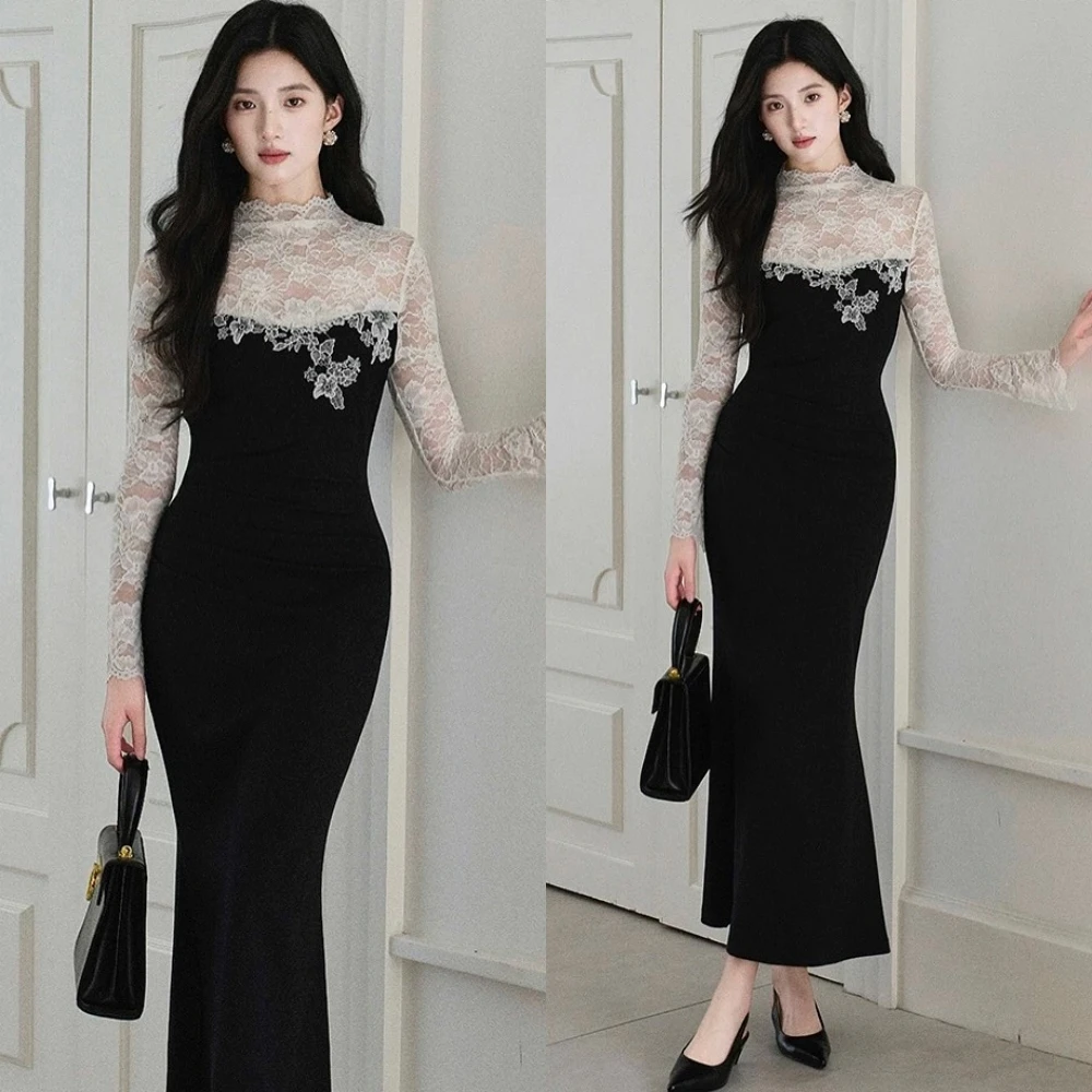 Personalizado sereia tripulação pescoço elegante gracioso vestido de noite clássico delicado vestidos de celebridades moderno vestido de festa de alta qualidade