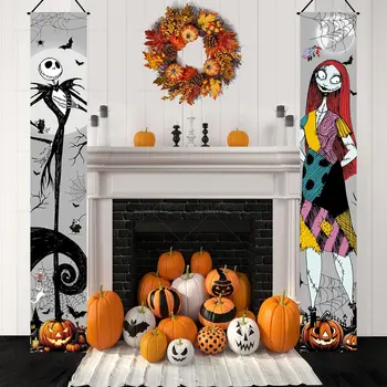 Jack Skellington Sally Banner Noční můra před Vánoci Halloween Dekorace Dvojverší Banner Vnitřní venkovní nástěnné párty potřeby 8 nejlepší prodej noční můra před Vánoci vánoční dekorace - №2