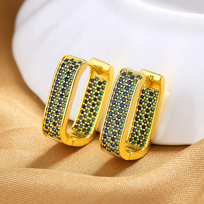 European and American Light Luxury Micro inlaid Colored Zircon Square Metal Earrings For 2024 Fashion Jewelry Women's Accessorie