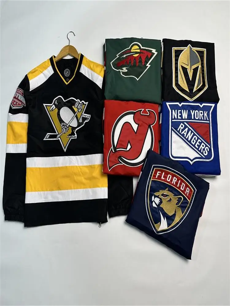

New 2025 NHL Men's Double Layer Woven Sports Jaet Patchwork Embroidery T Logo Jaet Loose Fit Spring Autumn Polyester