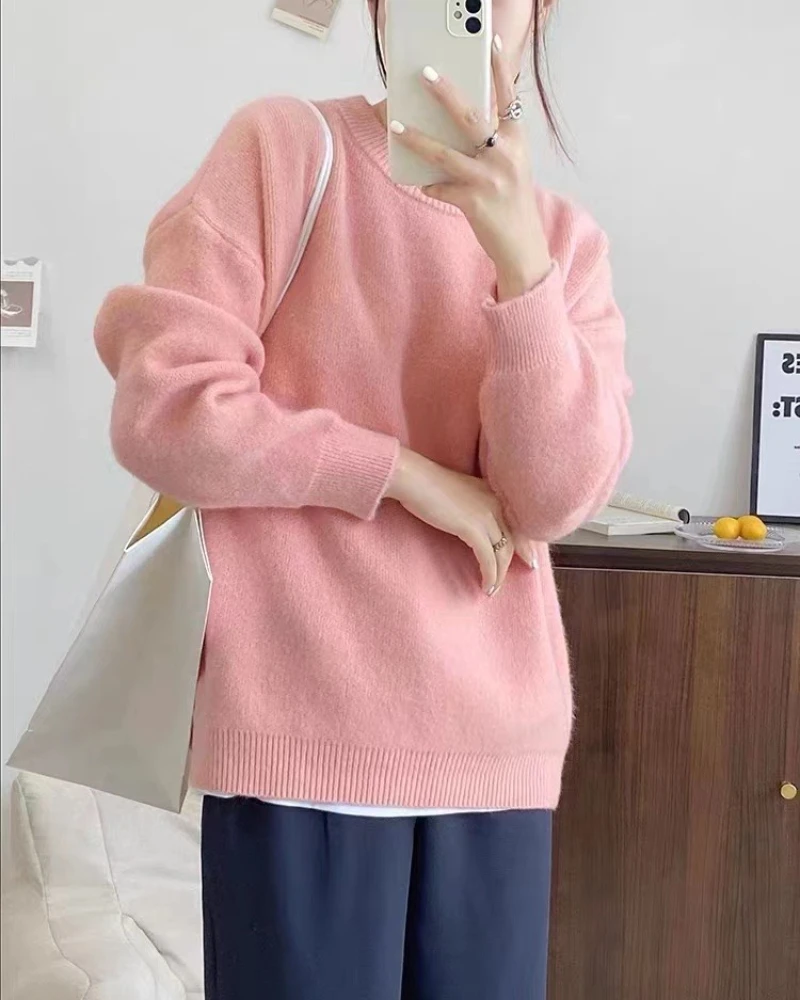 Sweater Women\'s Ruannuo 2024 Autumn New Korean Style Sweater Lazy Style Outerwear Pullover Round Neck Top for Women