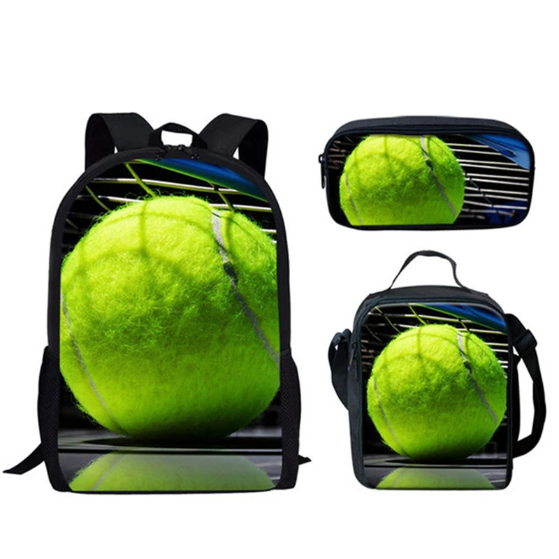 Novedad creativa clásica divertida pelota de tenis impresión 3D 3 unids/set mochilas escolares para alumnos mochila para ordenador portátil bolsa de almuerzo estuche para lápices