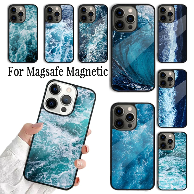 Coque Phone Case For iPhone 16 15 14 13 12 Mini 11 Pro Max Plus Magsafe Magnetic Wireless Charging Cover Blue Ocean Waves Sea