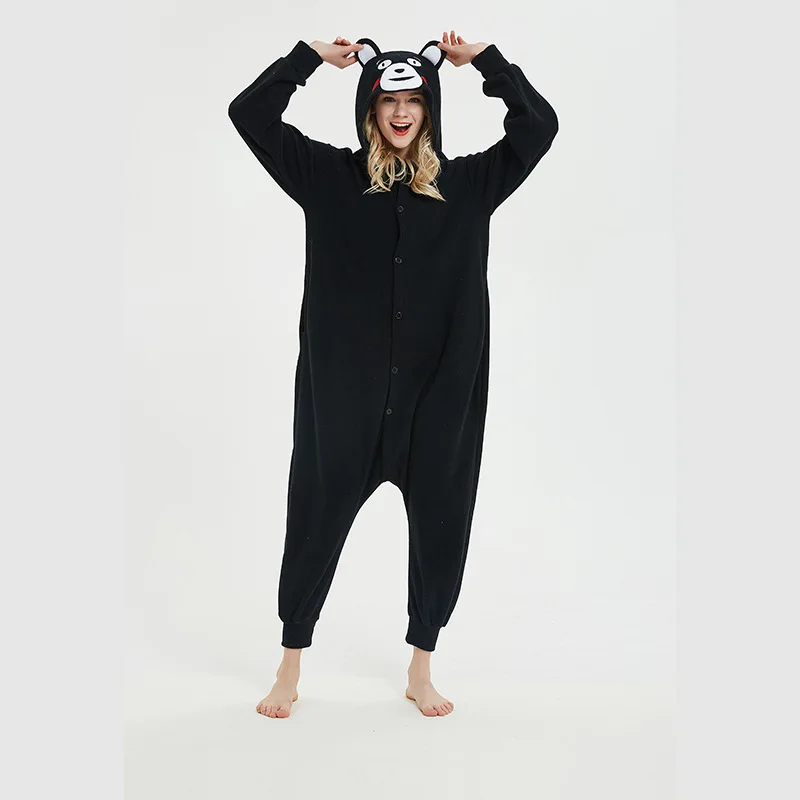 Cartoon Kumamon One-piece Jumpsuit Long-sleeve Animal Pajamas Loose Casual Loungewear Autumn Winter Adult Homewear