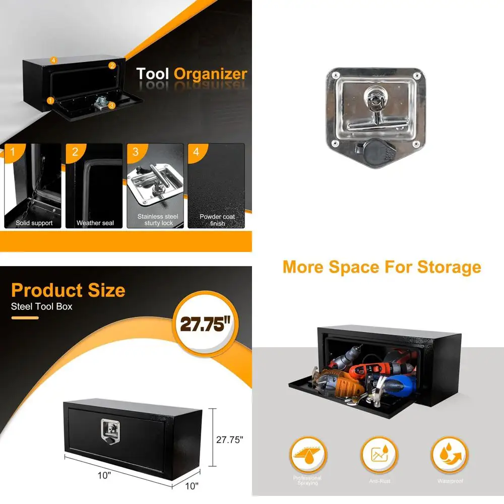 

Heavy-Duty Waterproof Steel Underbody Truck Box, 27.5 x 10.5 x 10 Tool Chest with Lock & Keys for Pickup, Truck Bed, RV, and Tra