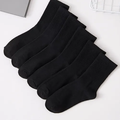 남녀공용 미들 튜브 양말, 땀 흡수, 통기성 및 캐주얼, 단색, 화이트 및 블랙 패션, 6 쌍 