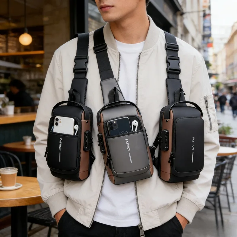 

Men Chest Bag Combination Lock Anti Theft Cycling Pack Casual Outdoor Running Waist Pouch Crossbody