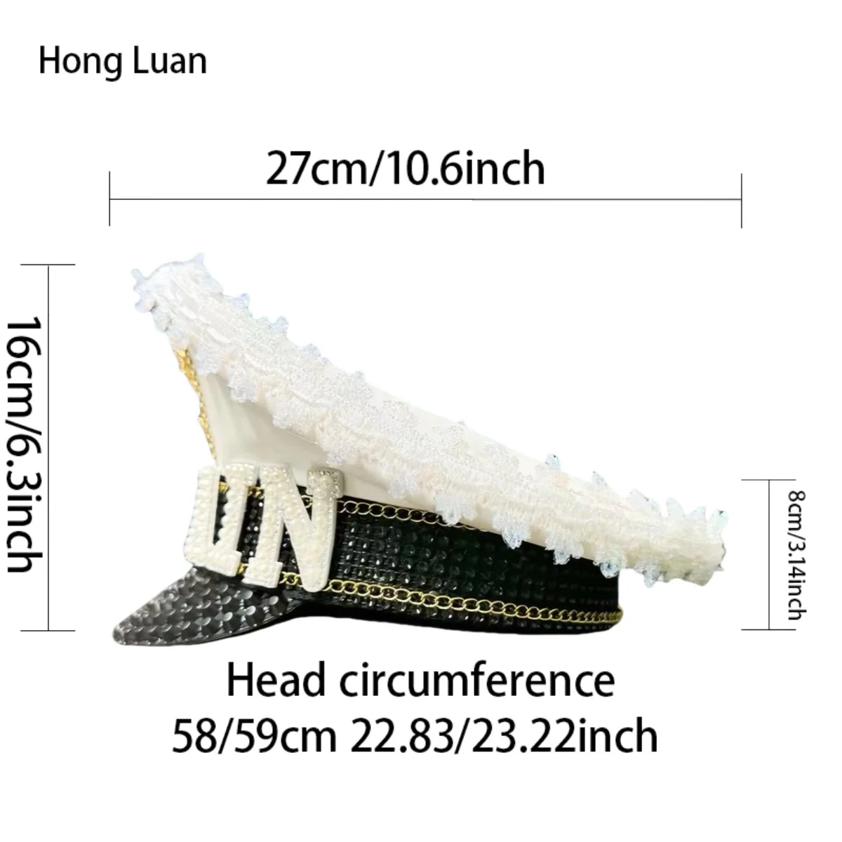 HongLuan White CAPTAIN Hats Rhinestone for Burning Man Festival Woman, Halloween Costume Hat Adult, Cosplay Female Accessories