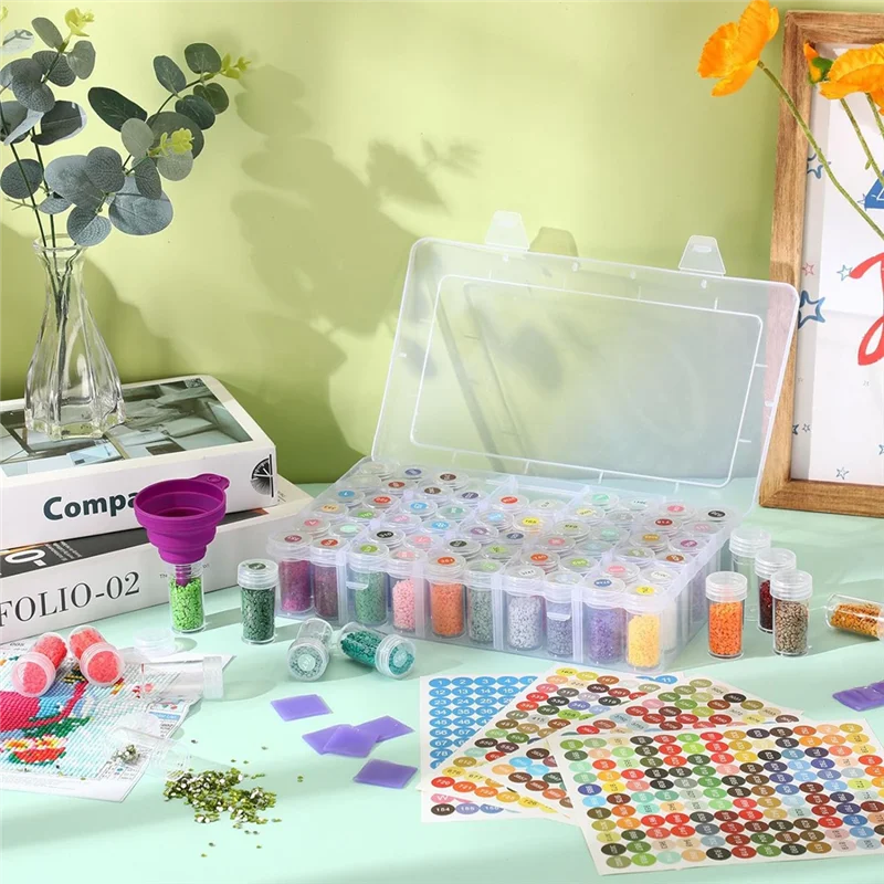 L53A-D صندوق تخزين اللوحة الماسية ، صندوق تخزين مطرز 60 شبكة ، صندوق تخزين إكسسوارات فنية ماسية مع ملصقات لفن الماس