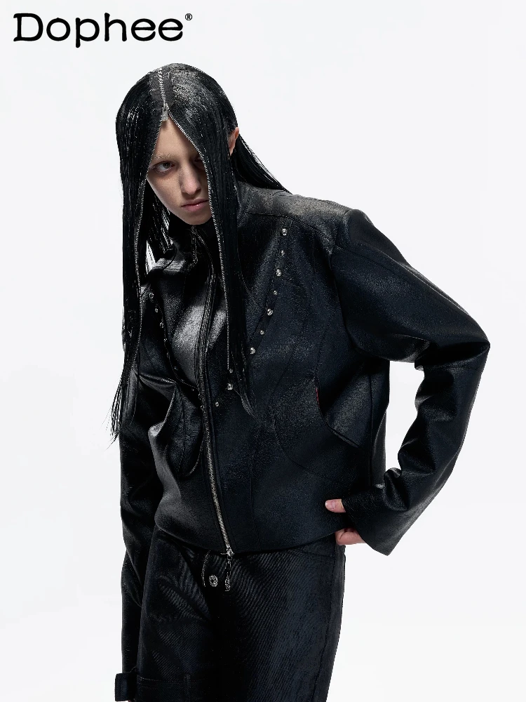 

Мужские модные куртки с заклепками на двойной молнии, однотонные, стильные, с длинным рукавом, трендовые топы, весна 2026