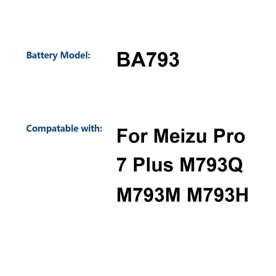 

BA793 Аккумулятор для мобильного телефона с быстрой зарядкой 3510 мАч для Meizu Pro 7 Plus M793Q M793M M793H Надежный источник питания