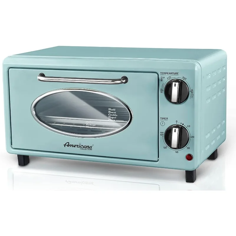 Retro countertop oven, bake, toast, fits 8" pizza, temperature control and adjustable 60 minute timer 1000W, 2 slices