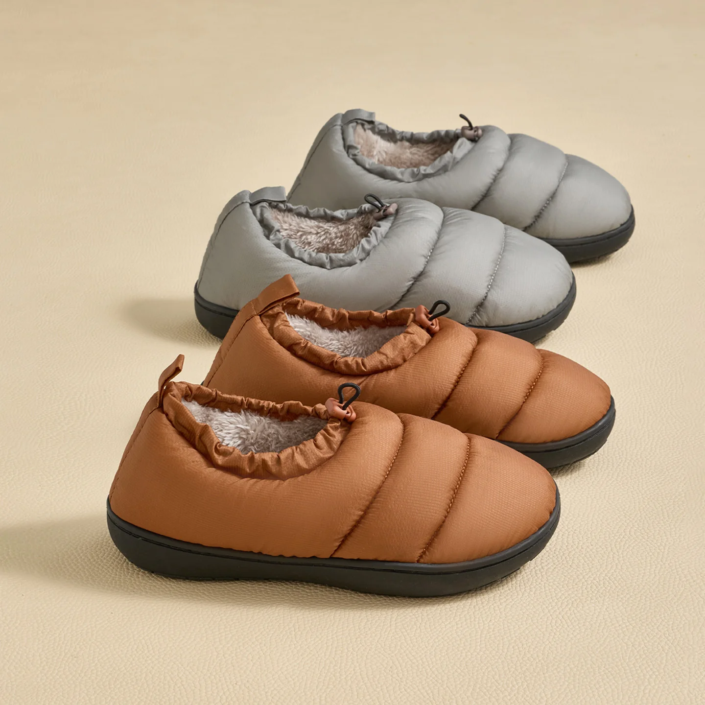 Women Men Winter Closed Back Slippers Water   Repellent Down Upper Faux Fur Lining Warm Home Indoor Outdoor Slip On Cotton Shoes