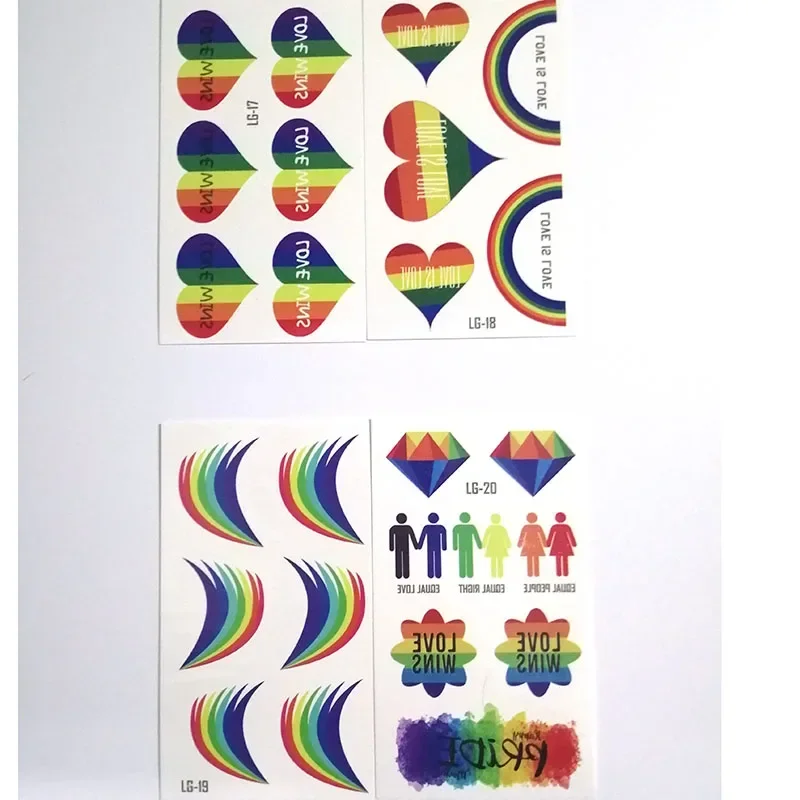 20pcs/set Gay Equality Tattoo Stickers Set Rainbow Temporary Tattoo Stickers