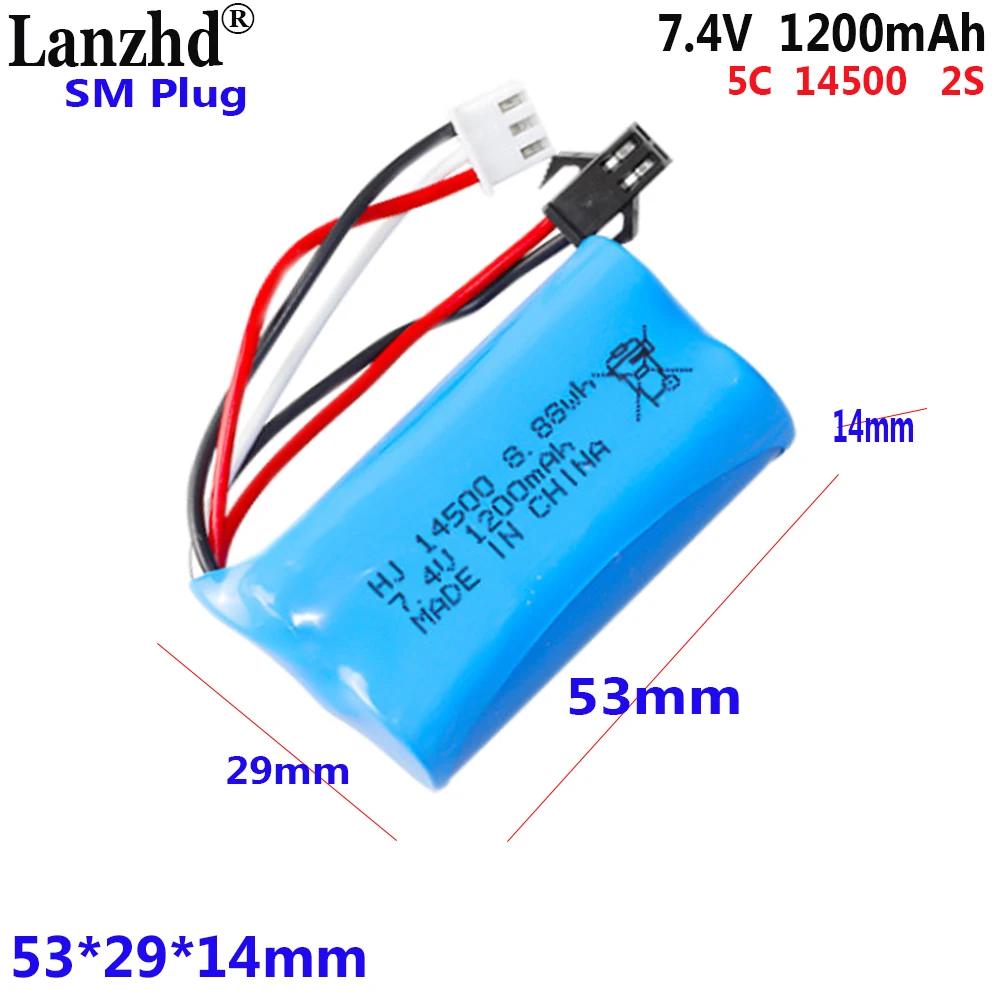 

Li polymer 7.4V 5C rate 14500 cylindrical battery 1200mAh For climbing car remote control electric toy battery with SM plug