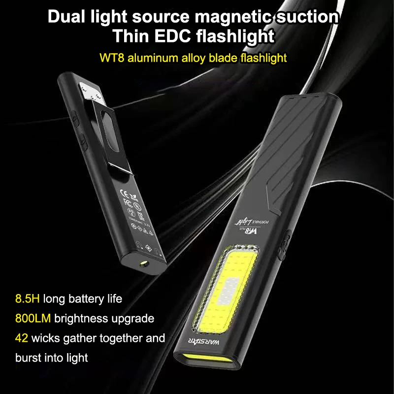 LED COB Flashlight Type C Rechargeable 600LM Portable Mini Torch Pocket Lantern Flood Work Light With Magnet For Emergency 1PC