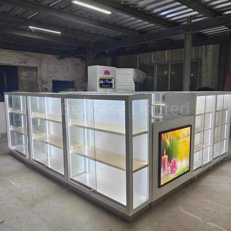 Personalizado Flower Display Cabinet com Luz LED, Quiosque De Vidro, Candle showcase, Retail Store, Alta Qualidade