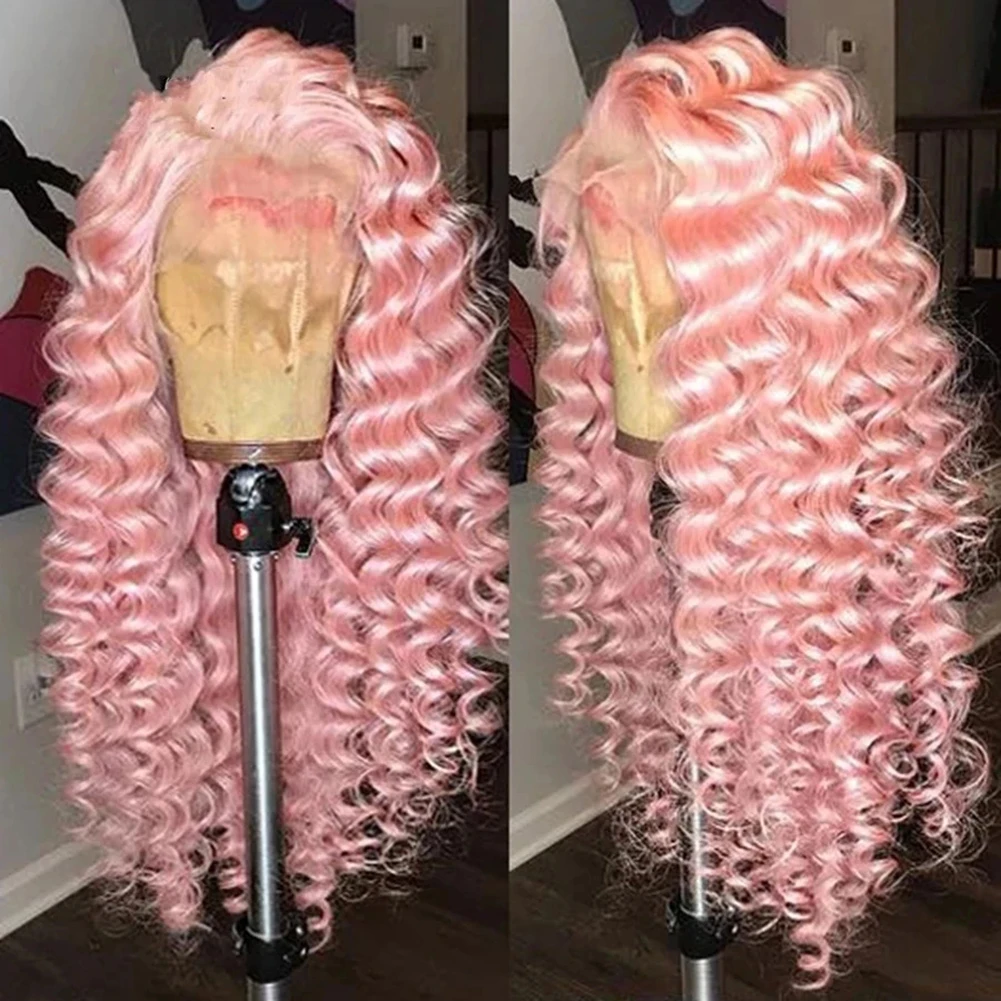 Charisma-peluca sintética con malla frontal para mujer, pelo largo y rizado, línea de pelo Natural, predesplumada, color rosa y gris, Cosplay