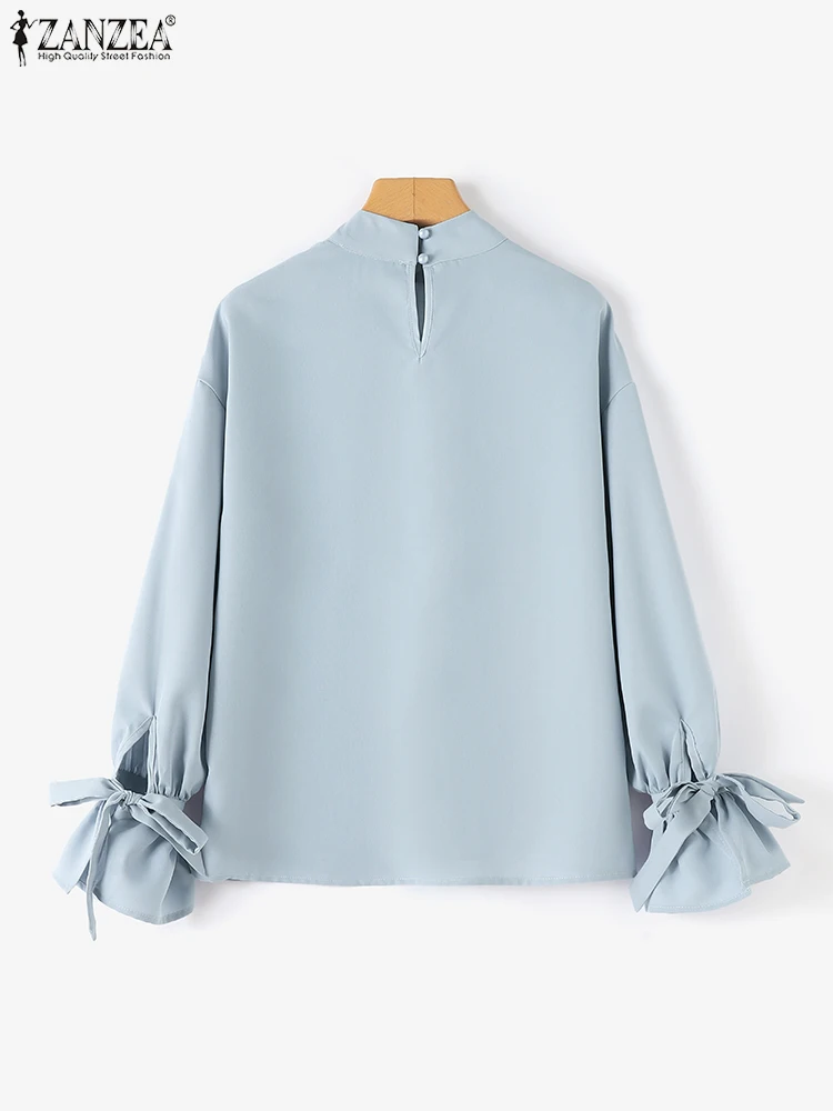 ZANZEA Women Lantern Long Sleeve Blouse 2024 Spring Solid Bandage Blusas Fashion Chic Turtleneck Top Casual Loose Shirt Oversize