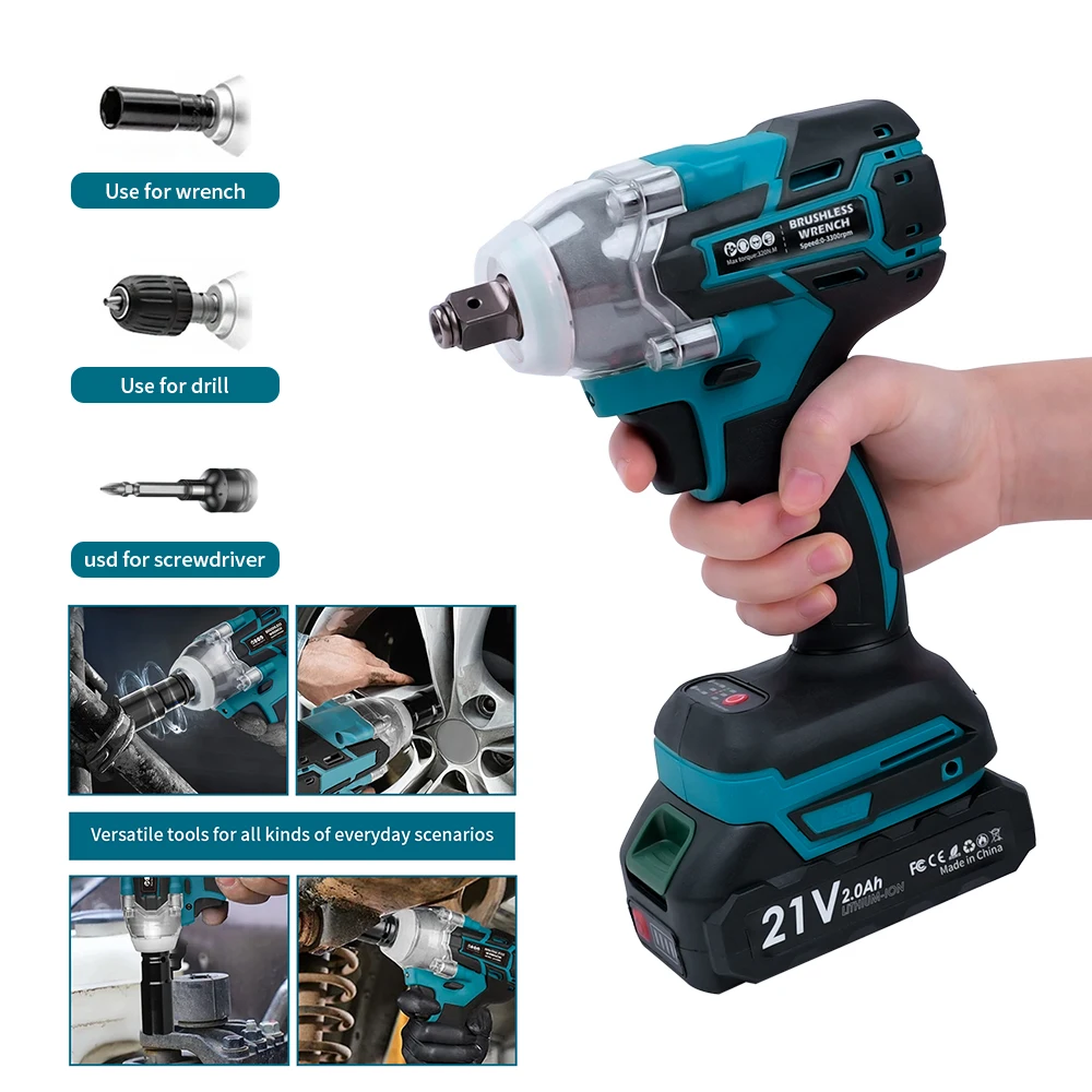 

550N.M Brushless Electric Impact Wrench Cordless Electric Wrench 1/2 inch for Makita 21V Battery Screwdriver Power Tools