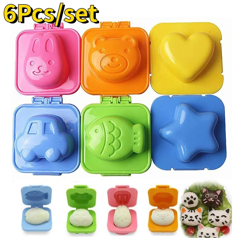 6Pcs/set Boil Egg Mold Egg Rice Mold Cartoon Sushi Tools Fish Car Heart Rabbit Shaper Bento Maker Kitchen Gadget Random Color