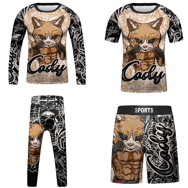 Kids Rashguard Jiu jitsu  MMA T-shirt+Pant Bjj KickBoxing Sets Boy Gym Children Muay Thai Shorts MMA Clothing Compression Tights