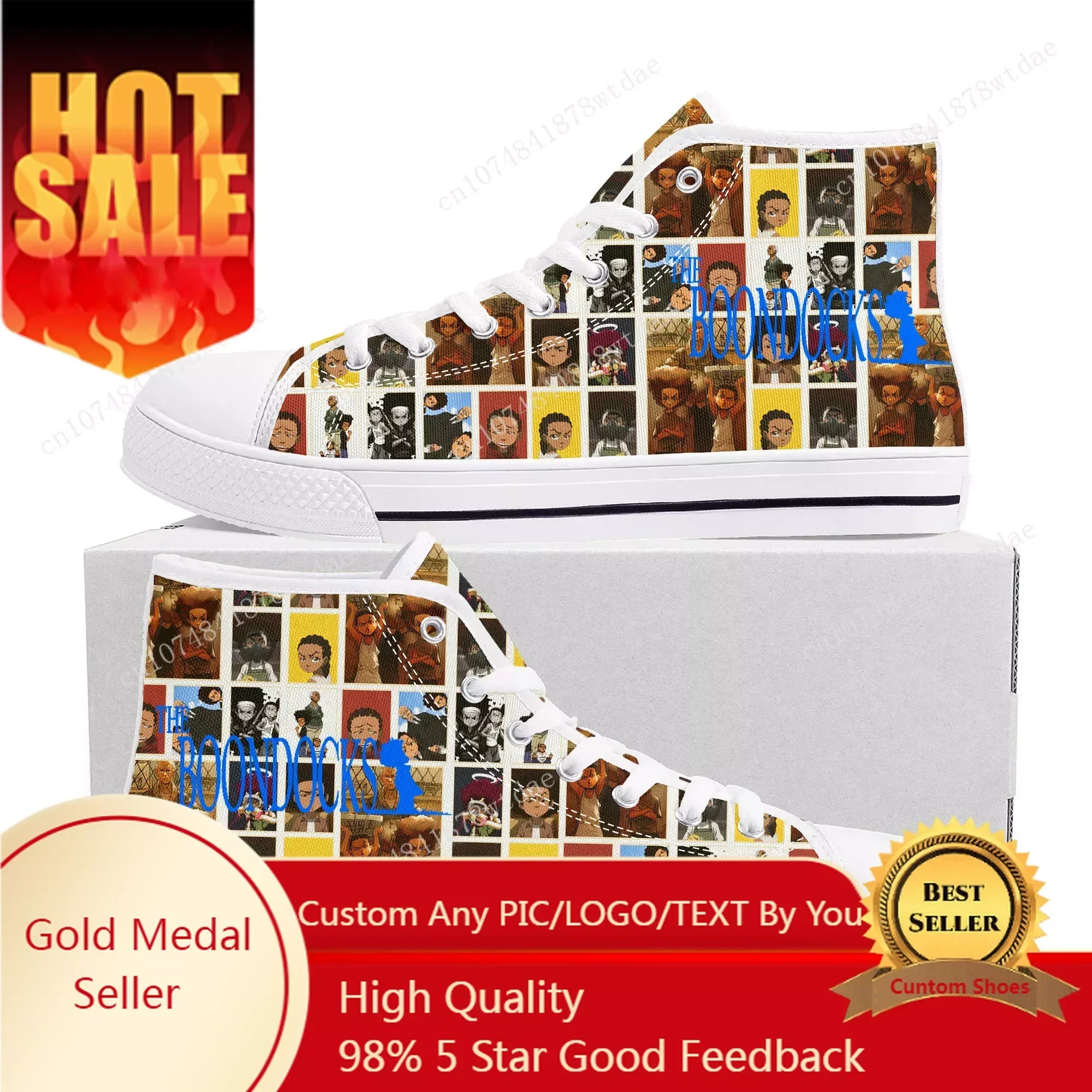 

Boondocks Huey Riley Freeman High Top Sneakers Mens Womens Teenager High Quality Canvas Sneaker Comics Couple Customized Shoes