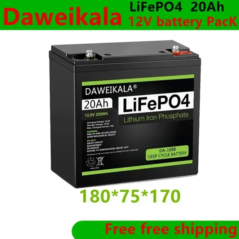 12V Battery 20Ah LiFePo4 Battery Lithium Iron Phosphate 12V LiFePo4 Rechargeable Battery for Kid Scooters Boat Motor Tax Free